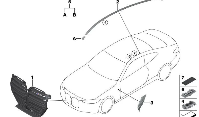 Moldura techo derecha imprimada OEM 51137930956 para BMW Serie 4 G22 (420d, 420i, xDrive). Compatible con modelos fabricados entre 2020 y 2024. Repuesto original BMW.