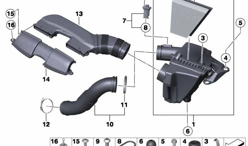 Silenciador de admissão aérea OEM 13717588280 para BMW E84 X1. BMW original.