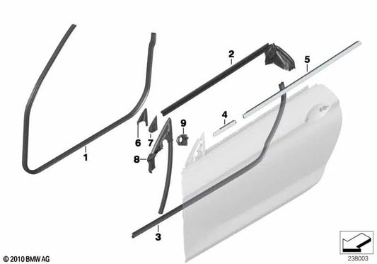 Junta de unión puerta delantera izquierda OEM 51337221179 para BMW Serie 6 F12, F13, 640d, 640i, 640d xDrive, 640i xDrive. Original BMW.