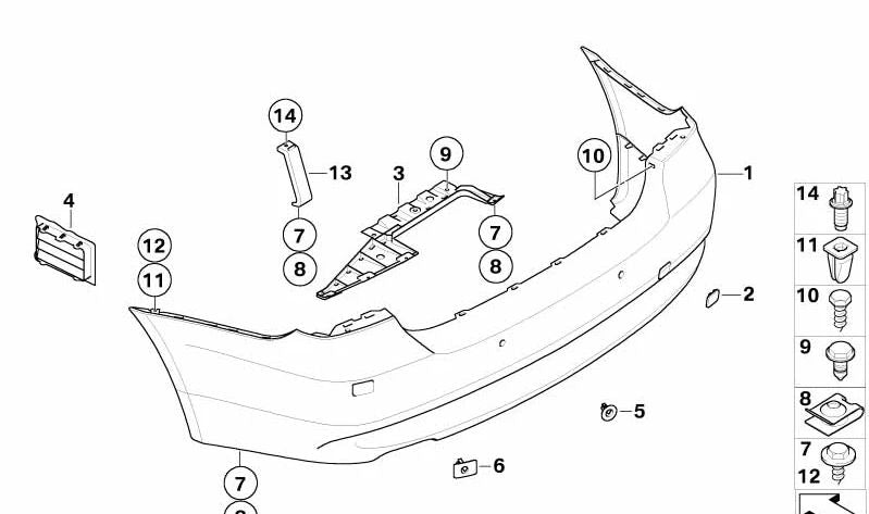Parachoques trasero imprimado OEM 51127171046 para BMW E91. Compatible con sensores de aparcamiento (PDC). Pieza original BMW.