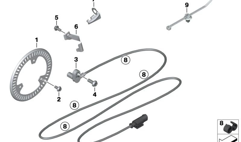Sensor de revoluciones de rueda trasero OEM 34525A781C5 para motos BMW R1200GS, R1250GS, S1000RR, R nineT... y más. Original BMW Motorrad.