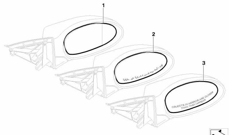 Cristal de espejo derecho calefactable y convexo OEM 51167144308 para BMW E90, E91, E92, E93. Original BMW.