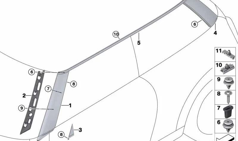 Moldura embellecedora techo derecha OEM 51337300002 para MINI F56 (Cooper, Cooper S, Cooper D, Cooper SD). Original MINI.
