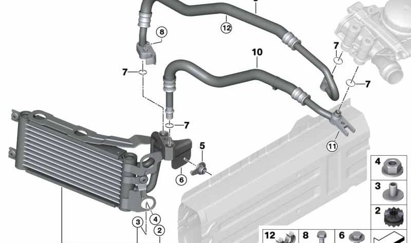 Manguito de refrigeración OEM 17217567088 para BMW E82, E88, E90, E91, E92, E93, E84, E83, F25, F26, E89. Original BMW.