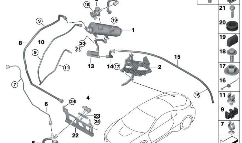 Tubo de ventilación del sistema de llenado OEM 16137381742 para BMW I12, I12N, I15. Original BMW.