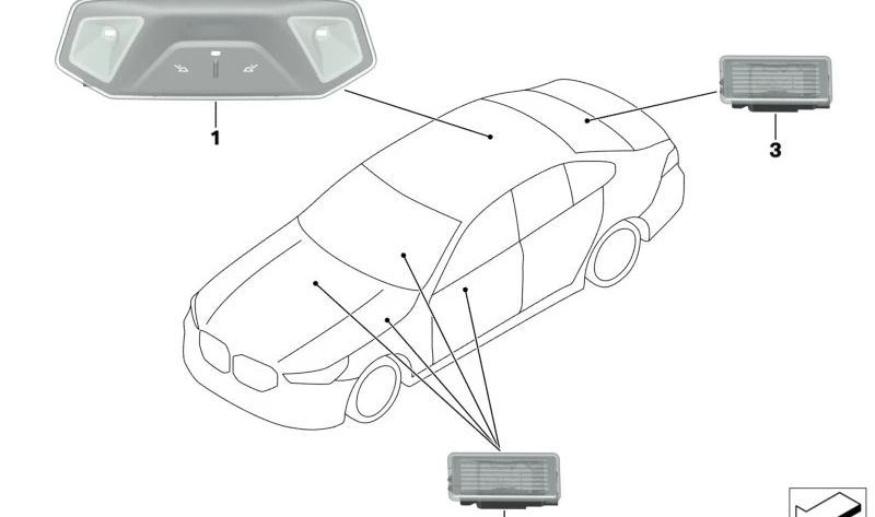 Innenauslese Licht OEM 63315A795A0 für BMW F70, U06, G60, G61, G45, F65, U25. Original BMW.