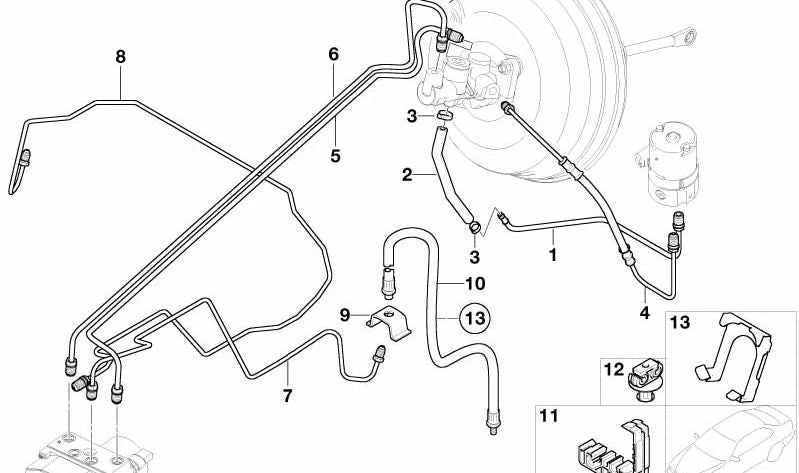 OEM -Bremsrohrunterstützung 34321162878 für BMW E36, E39, E38, E65, E66, E53, E70, F15, F85, E71, E72, F16, F86, E85, E86, E52. Original BMW