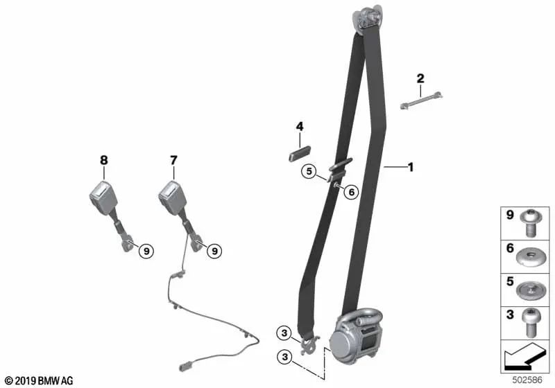 Cinturón de seguridad delantero izquierdo OEM 72117430075 para BMW Serie 5 F90, G30, G31, G32... y más. Original BMW.