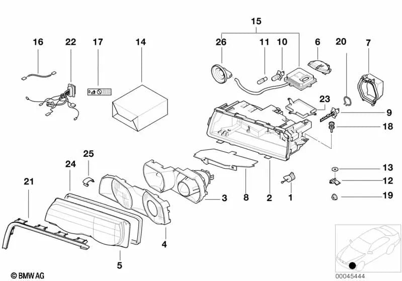 Jeu de câbles de réglage de position de phare OEM 63128381479 pour BMW Série 7 E38 (725tds, 728i, 728iL... et plus). Véritable BMW.