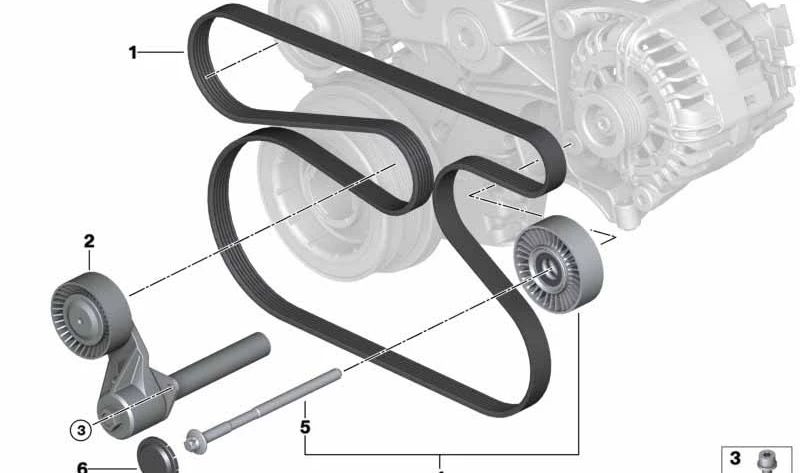 Tensor de correa mecánico OEM 11287799851 para BMW E70, E70N, E71. Pieza original BMW.