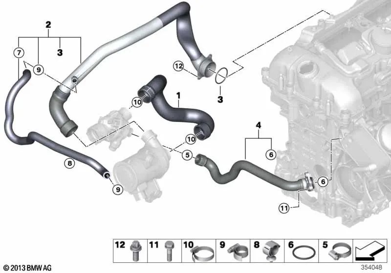 Cylinder Head Thermostat Hose for BMW F15, F16 (OEM 11537649409). Original BMW.