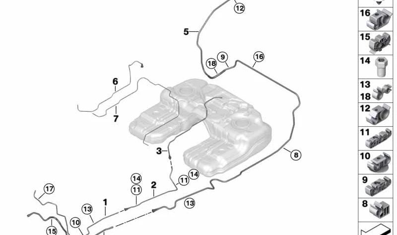 Tubería de aire de enjuague para BMW X5 E70, X6 E71 (OEM 16117164403). Original BMW