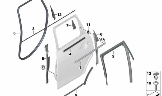 Guía para ventana puerta trasera izquierda OEM 51357322443 para MINI F55, F55 LCI, F65. Original MINI.