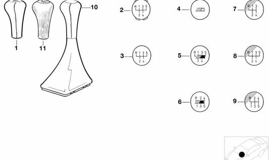 Emblema pomo de cambio OEM 25111221239 para BMW E30. Pieza original BMW.