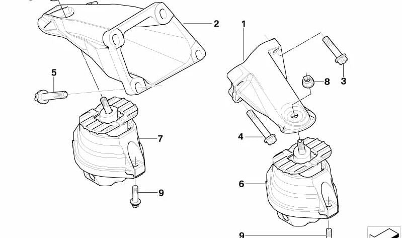 Soporte de motor derecho OEM 22116769030 para BMW E60, E61, E63, E64. Original BMW.