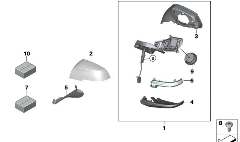 Cubierta del pie del espejo izquierdo para BMW I01, I01N (OEM 51167304033). Original BMW