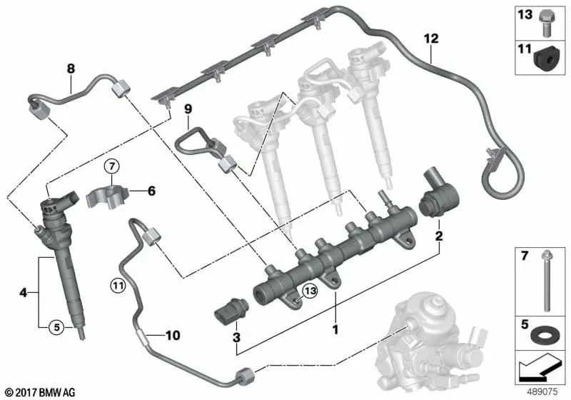 Tubería de presión OEM 13538579244 para BMW F20, F30, G20, X1, X3 y MINI F56, F60... y más. Original BMW y MINI.