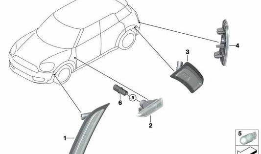 Indicador de dirección adicional derecho OEM 63137406370 para MINI Countryman F60, F60 LCI, Cooper B38C, B36C, B38M… y más. Original MINI.