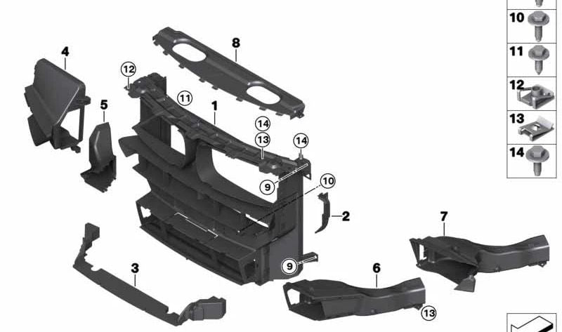 Conducto de aire para radiador derecho OEM 51747320266 para BMW X6 F16 xDrive50i (modelos KU41, KU61, KU62) de 2014 a 2019. Original BMW.