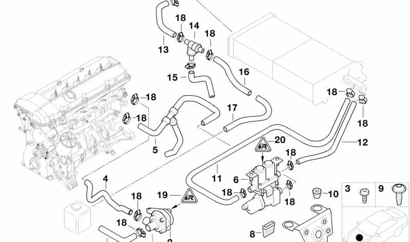 Soporte para válvula de agua OEM 64528150971 para BMW E39 y E38. Pieza original BMW.