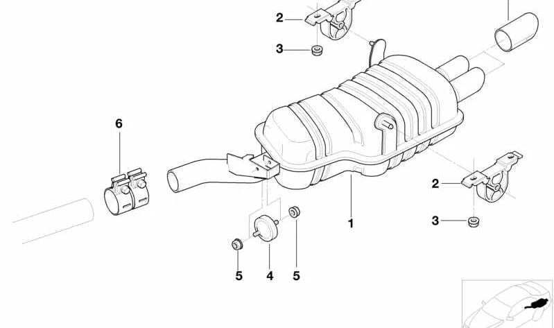Lo stampaggio di scarico cromato 18107500194 per BMW 3 E46 (1997–2006). BMW originale.