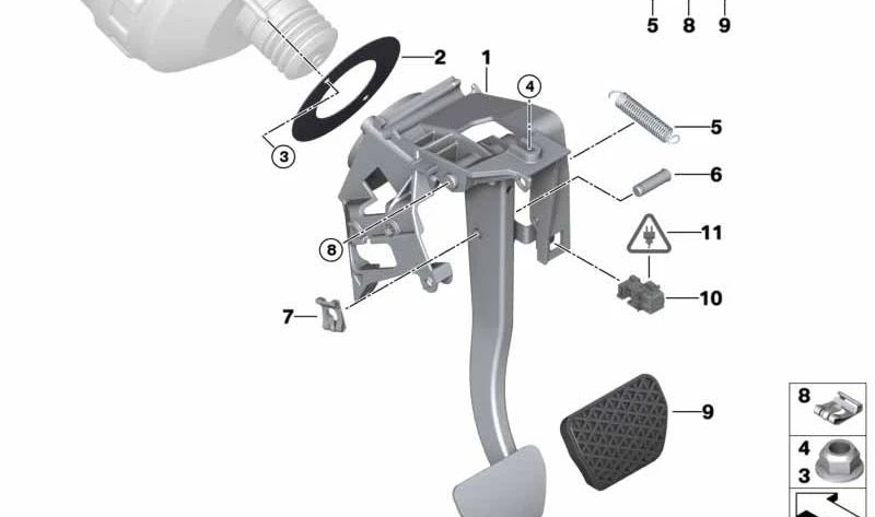 Pedal de embrague completo OEM 35006778979 para BMW E81, E82, E87, E88, E90, E91, E92, E93, E84. Original BMW.