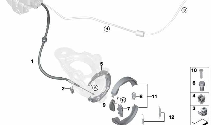 Cable freno de mano izquierdo OEM 34436870191 para BMW F15, F85, F16, F86. Original BMW.