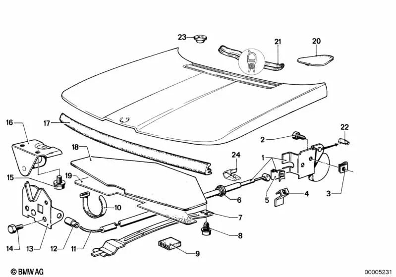 Actionneur de capot avant OEM 51231822255 pour BMW E12 518, 520. BMW d'origine.