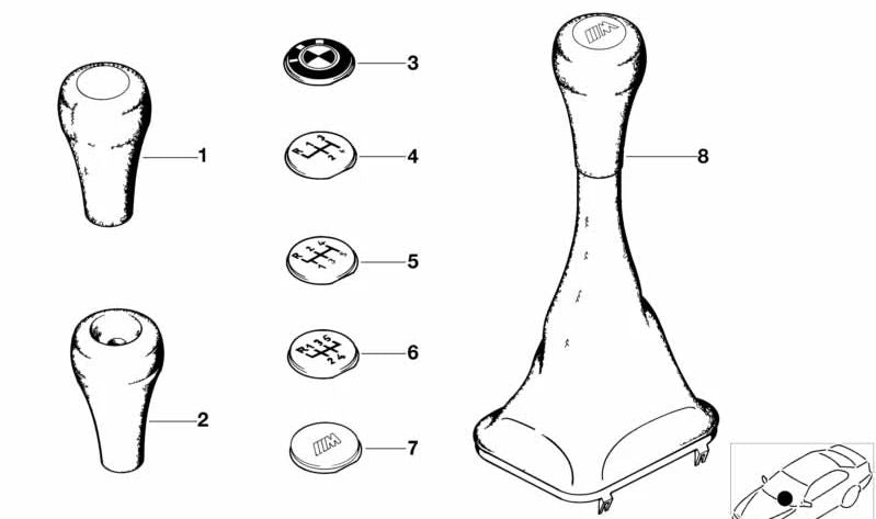 Pomo de cambio deportivo 5 marchas OEM 23411666170 para BMW E21, E12, E24, E23, 114, 1502, 1600, 2002, 2500, 2800, 525, etc. Compatible con modelos clásicos con cambio manual. Original BMW.