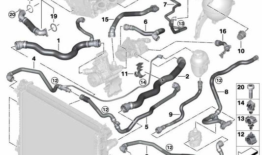 Manguera para bomba de agua eléctrica OEM 17129894767 para BMW G05 X5 y G06 X6. Compatible con sistema de refrigeración. Recambio original BMW.