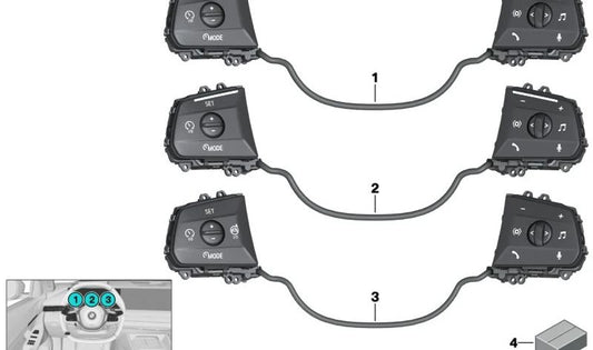 Interruptor para volante multifunción OEM 61315A7A4D2 para BMW F78, G60, G61, G90, G99, G45, G48, I20. Repuesto original BMW.