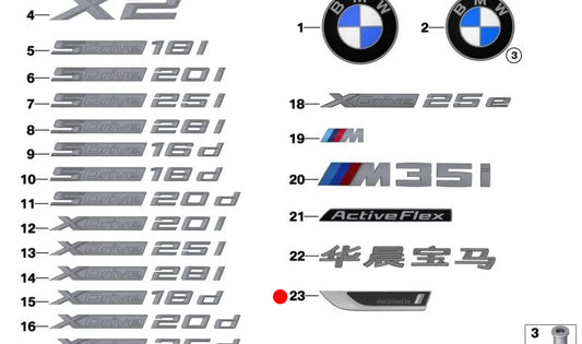 Emblema "electrified by i" lateral izquierdo OEM 51145A261A7 para BMW F39. Original BMW.