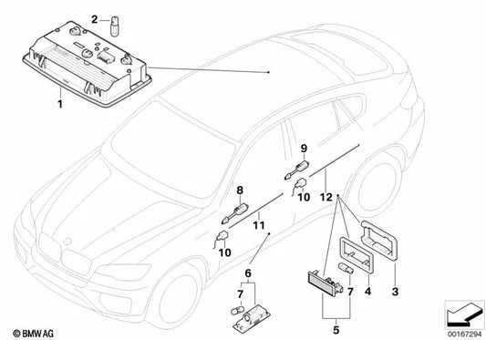 Front right door trim light for BMW X5 E70, E71, E72 (OEM 63319128816). Original BMW.