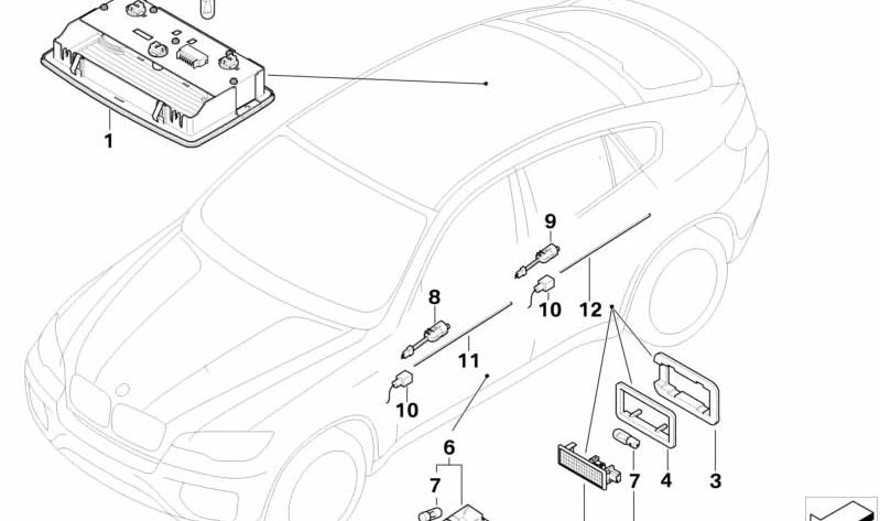 Guía de luz interior puerta izquierda delantera OEM 63319128815 para BMW E70, E71, E72. Compatible con modelos X5 y X6. Pieza original BMW.