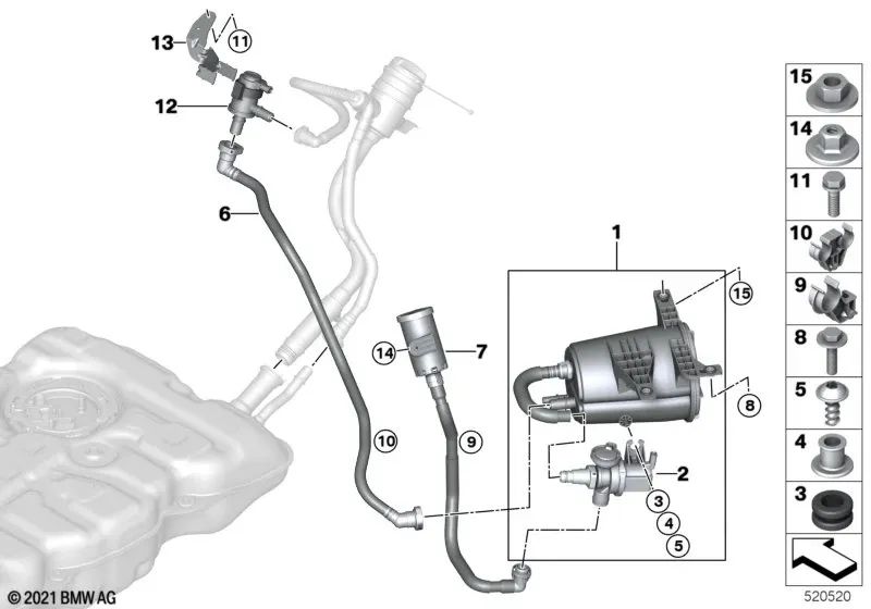 Clip de fijación OEM 16127359193 para BMW G20, G30, G11, G01, G14, G42, G87, G80, G21... y más. Original BMW.