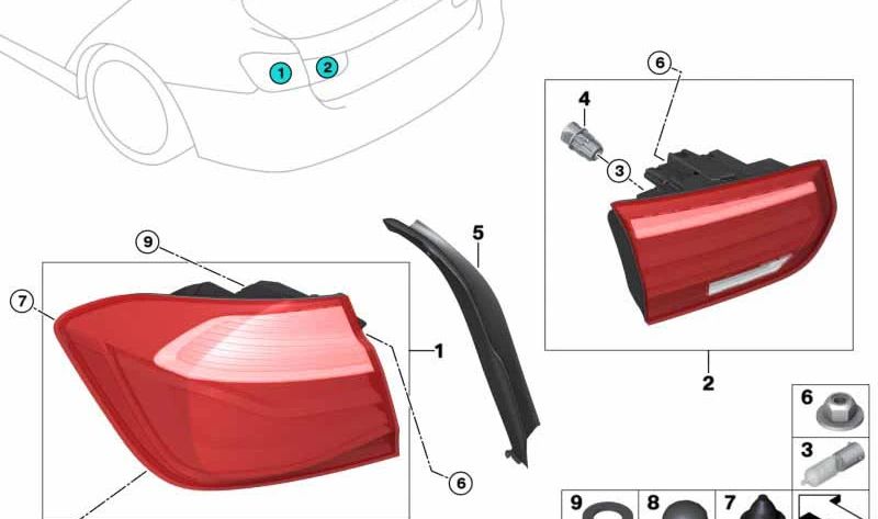 Piloto trasero izquierdo OEM 63217369117 para BMW Serie 3 F30N, F35N, F80N. Luz trasera lateral original BMW. Ideal para reemplazo en vehículos con daño o avería en la óptica trasera izquierda.