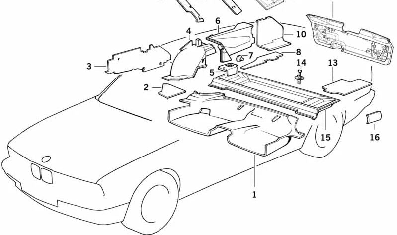 Aislante acústico maletero izquierdo OEM 51488120627 para BMW E34. Pieza original BMW.