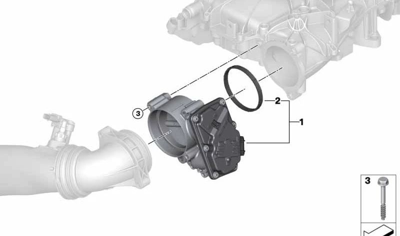 Body of butterfly OEM 13548667415 for BMW G42, G20, G21, G22, G23, G26, G30, G31, G32, G11, G12, G14, G15, G16, G01, G02, G05, G18, G06, G07, G29. Original BMW.