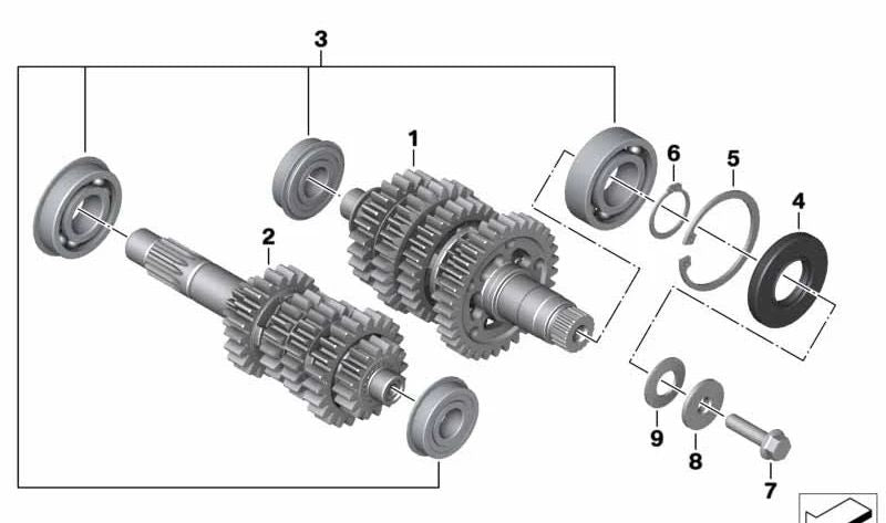 Palier de transmisión OEM 23208564384 para BMW Motorrad G 310 R, G 310 RR, G 310 GS (modelos GK01, GK02, GK03). Compatible desde 2016 hasta 2026. Repuesto original BMW Motorrad.