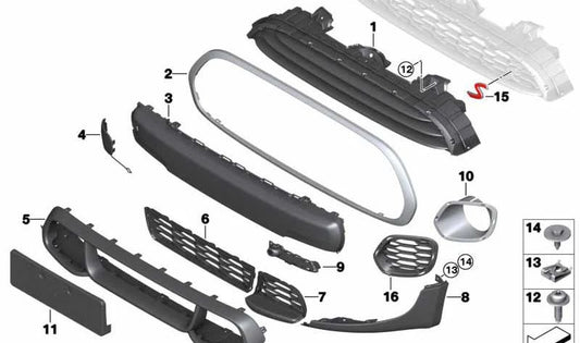 Paramento faro antiniebla izquierdo OEM 51117365145 para MINI F55, F56, Cabrio F57... y más. Original MINI.