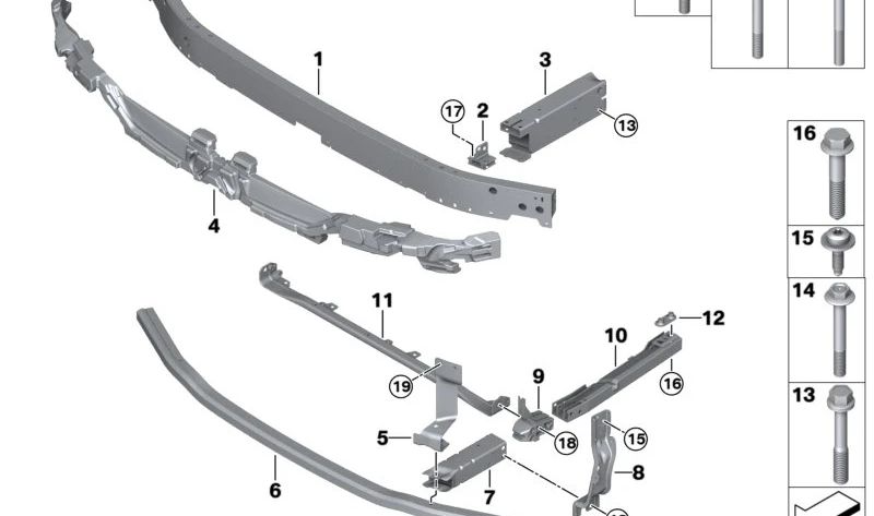 Soporte frontal paragolpes OEM 51118737232 para BMW U06. Original BMW.