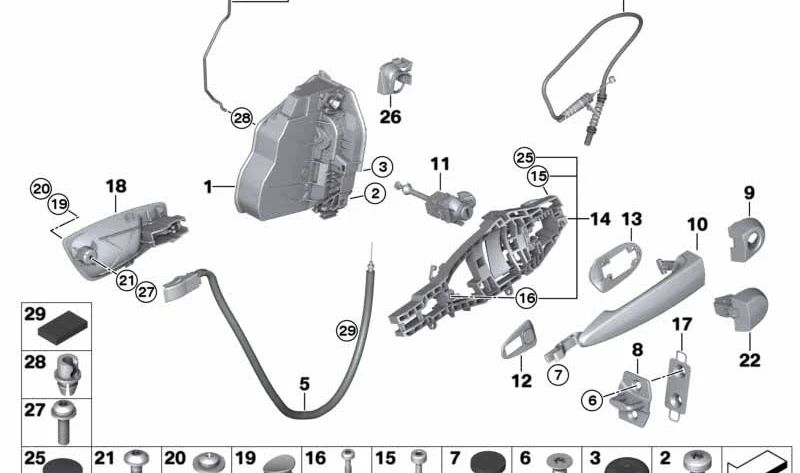 Support intérieur porte droite extérieure OM 51217199838 pour BMW E90, E90N, E91, E91N, E92, E92N, E93, E93N, X1 E84. BMW d'origine.