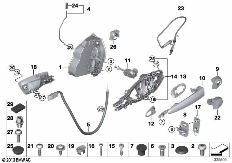 Suporte de maçaneta externa da porta esquerda OEM 51227199835 para BMW E90, E91, E92, E93, X1 E84... e muito mais. BMW genuíno.