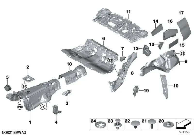 Isolamento acústico do solo traseiro para BMW G21, G21N, G81, G81N (OEM 51477446768). BMW original