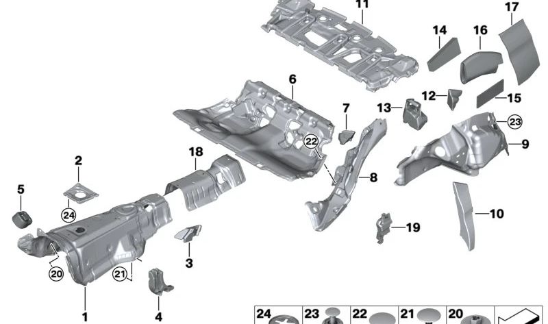 Aislante acústico para maletero lado izquierdo OEM 51477451110 para BMW G20, G21. Original BMW.