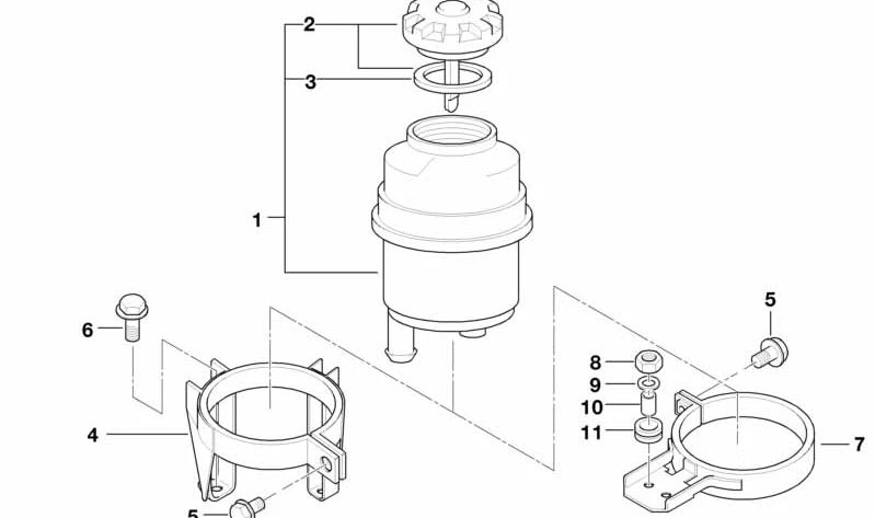 Soporte depósito de aceite de dirección OEM 32411141795 para BMW E36, E39, E38. Original BMW.
