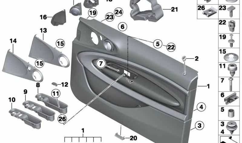 Tornillo OEM 07119905859 para BMW F25, F26, R60, R61. Compatible con componentes interiores como puertas y consola central. Original BMW.