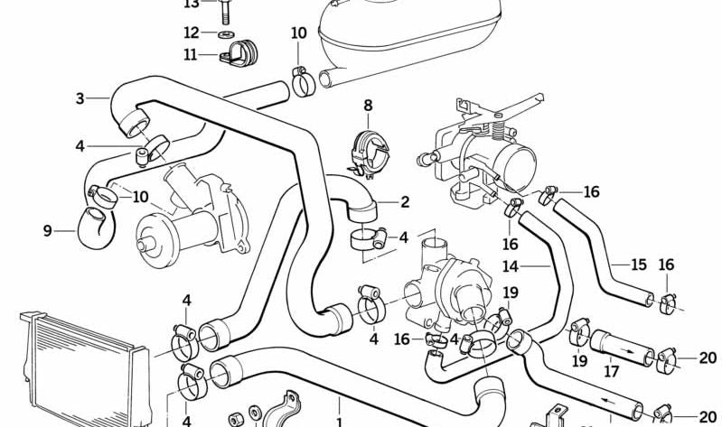 Manguito de agua OEM 13541719966 para BMW E30, E28, E34, Z1. Original BMW.