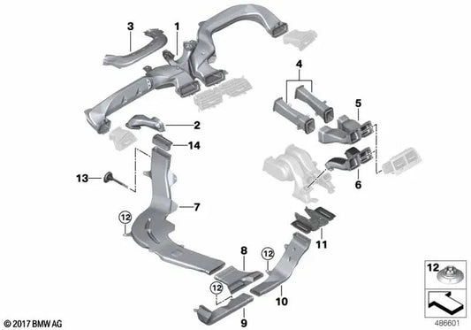 Condotto dell'aria centrale posteriore OEM 64229330634 per BMW Serie 5 F90, G30, G31, G32 e altre. BMW originale.