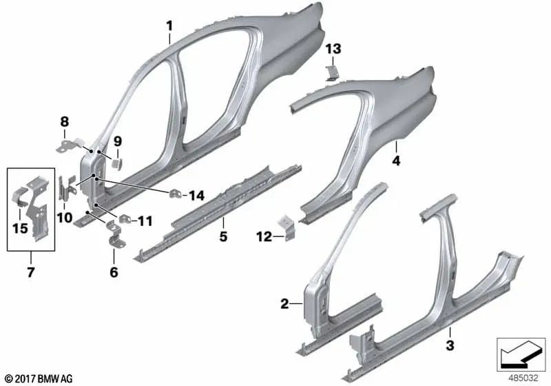 Placa de reforço do limiar esquerdo para a série BMW 6 F06, F06N (OEM 41217308311). BMW original